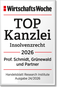 WirtschaftsWoche TOP Kanzlei Insolvenzrecht 2026 – Prof. Schmidt, Grünewald und Partner